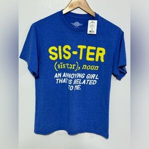 Mad Engine Shirt For Girls Color Blue Size LG Sis-Ter Noun Short Sleeve